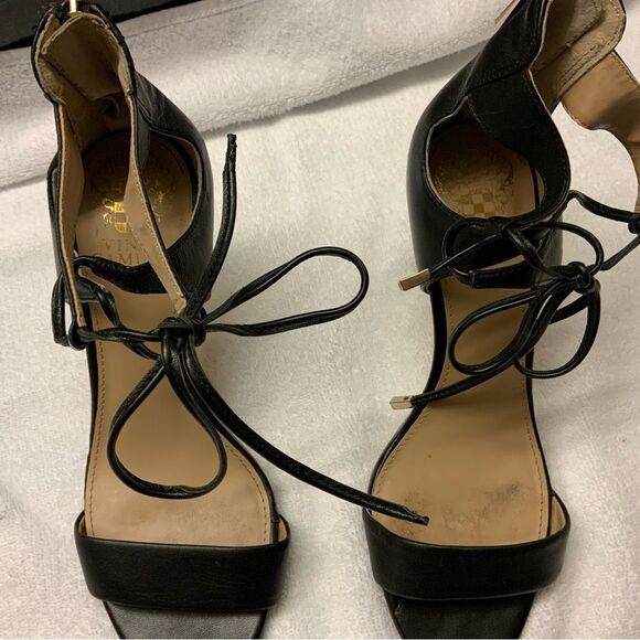 Vince Camuto Celia Black  Print Open Toe/Ankle Tie Heels 7M - Picture 3 of 10